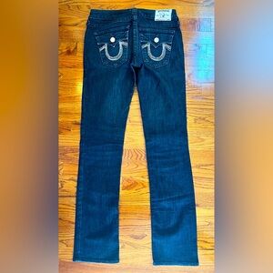 True Religion straight leg jeans with embellished pockets.
